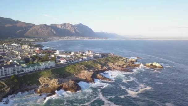 Antenne Des Kleinen Küstendorfes Hermanus Südafrika — Stockvideo