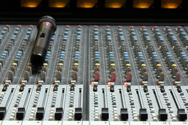 Audio sound mixer with microphone — Stock Photo, Image