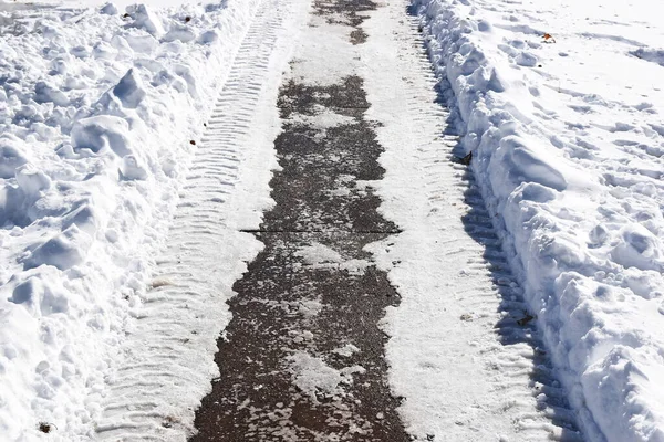 Closeup Snow Road Texture — Stock Photo, Image