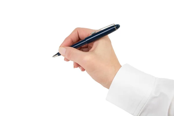Woman Hand Writing Pen Background White Isolated Stock Photo