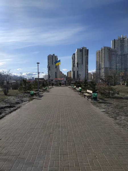 Украина Киев Февраля 2022 Года Комендантского Часа Флаг Украины — стоковое фото