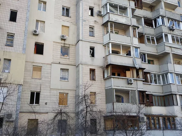 Будинки Пошкоджені Вікна Розбиті Склянки Скла Землі Російська Війна Україні — стокове фото