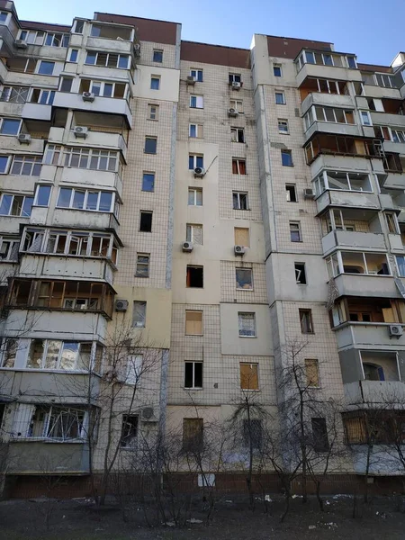 Будинки Пошкоджені Вікна Розбиті Склянки Скла Землі Російська Війна Україні — стокове фото