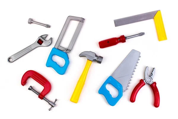 Spielzeug Professionelle Reparaturgeräte Für Dekoration Und Gebäudesanierung Auf Weißem Hintergrund — Stockfoto