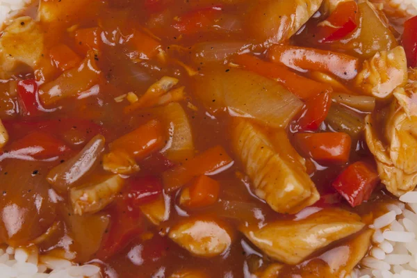 Frango doce e azedo com arroz . — Fotografia de Stock