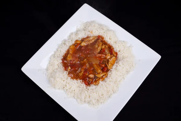 Sweet and sour chicken with rice. — Stock Photo, Image