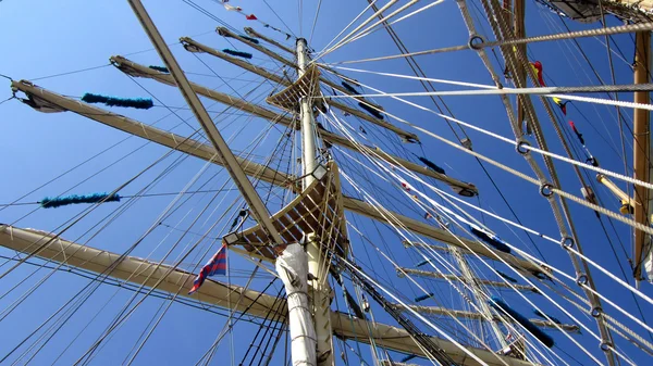 Tall ships masts with rigging — Zdjęcie stockowe