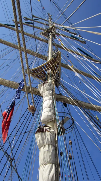 Tall ships masts with rigging — Zdjęcie stockowe