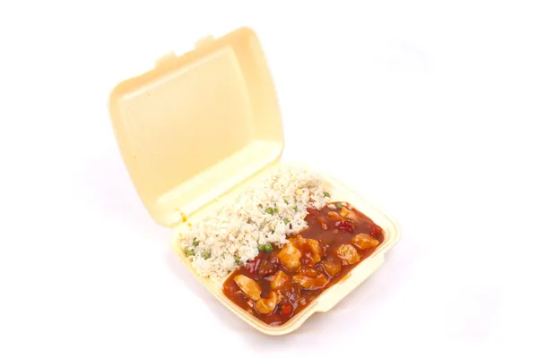 Sweet and sour chicken with rice — Stock Photo, Image