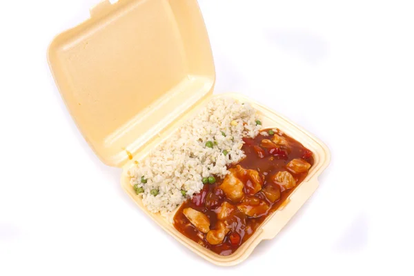 Sweet and sour chicken with rice — Stock Photo, Image