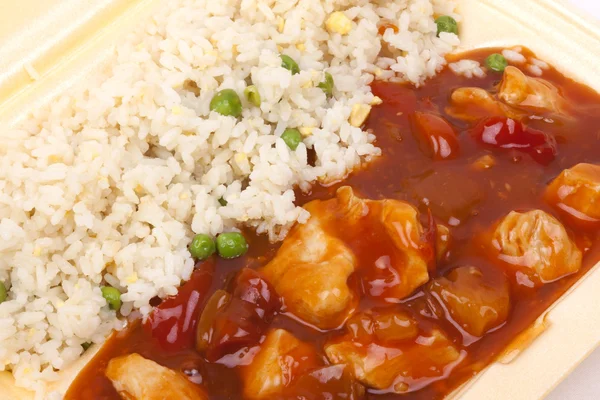 Sweet and sour chicken with rice — Stock Photo, Image