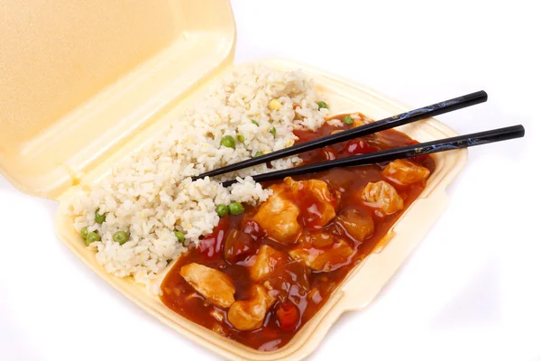 Sweet and sour chicken with rice — Stock Photo, Image