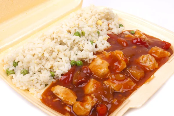 Sweet and sour chicken with rice — Stock Photo, Image