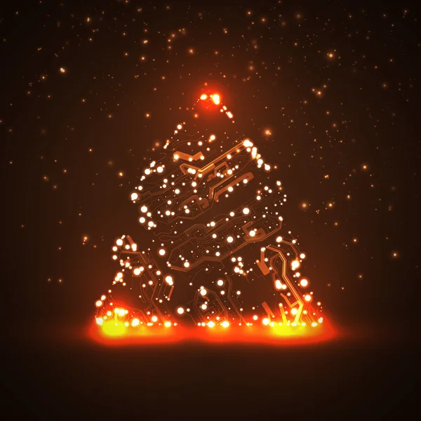 Fond de circuit imprimé, arbre de Noël — Image vectorielle