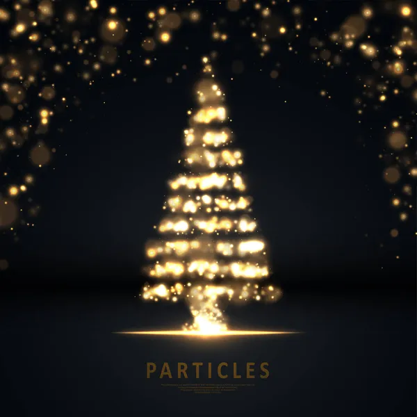 Gold Glittering Dust Lights Christmas Tree Lights Effect Particles Background — Stock Vector