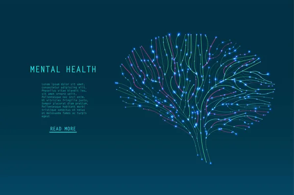 抽象发光的大脑连接 精神健康的科学医学发展 为您的设计提供图形化概念 — 图库矢量图片