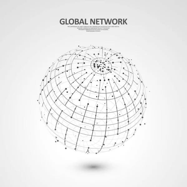 要旨グローバル技術の背景 グローバルネットワーク接続 点と曲線は球のワイヤーフレームを構成しました デザインのデジタルイノベーションコンセプト — ストックベクタ