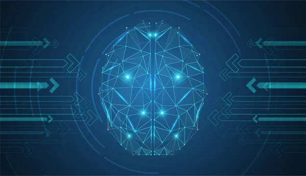 Abstrakcyjny Wielokątny Mózg Sztuczna Inteligencja Koncepcja Uczenia Maszynowego Trójkąty Kropkami — Wektor stockowy