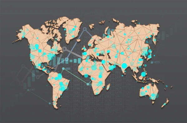 Carte Monde Avec Infographie Image Technologique Globe Formes Polygonales Abstraites — Image vectorielle