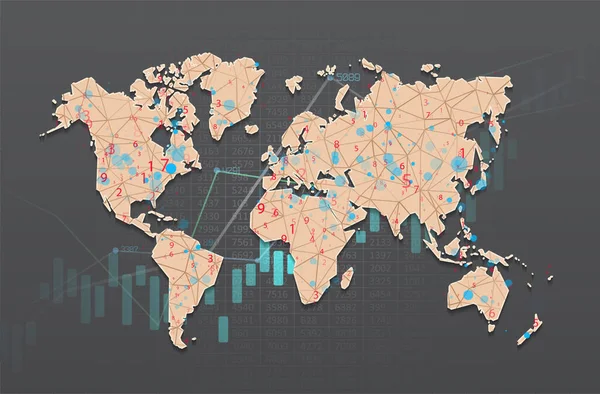 Världskarta Med Infografik Teknikbild Världen Abstrakta Polygonala Former Bakgrund Med — Stock vektor