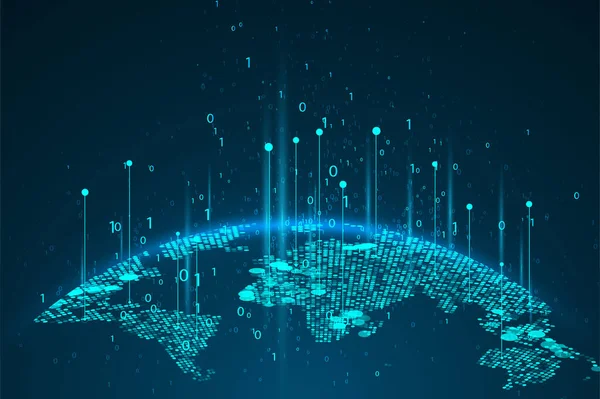 Mapa Abstrato Planeta Conceito Gráfico Rede Global Visualização Big Data — Vetor de Stock