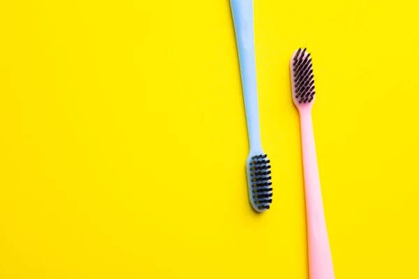 Toothbrush Yellow Background Silicone Toothbrush Copy Space Yellow Background Dental — Stock Photo, Image