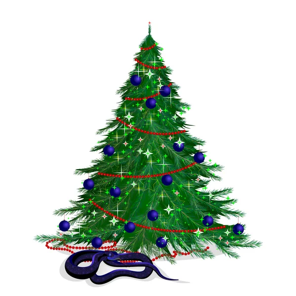 Ormen och festlig fir-trädet — Stock vektor