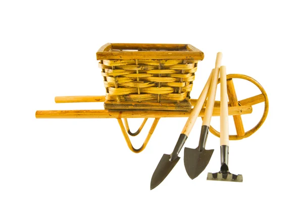 The cart with garden tools isolated over white — Stock Photo, Image