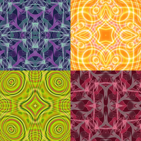 Set of floral tiles green, red, purple — Stock Photo, Image