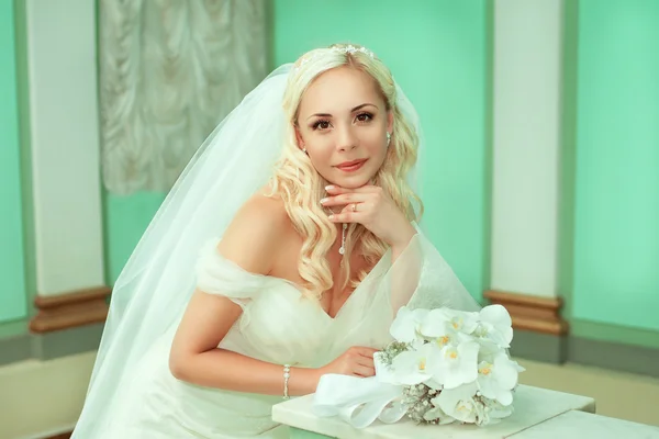 看看相机的漂亮新娘的肖像 — 图库照片