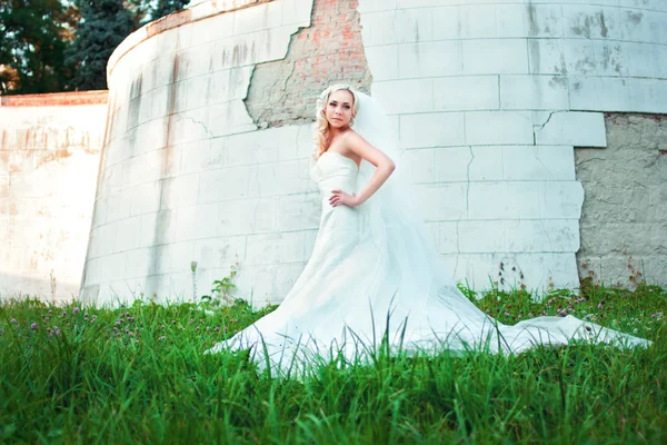 Schöne Braut in einem weißen Brautkleid — Stockfoto