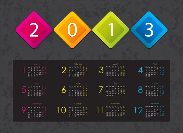 Calendário 2013 colorido com design especial — Vetor de Stock