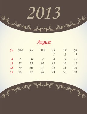 Calender for 2013 - august