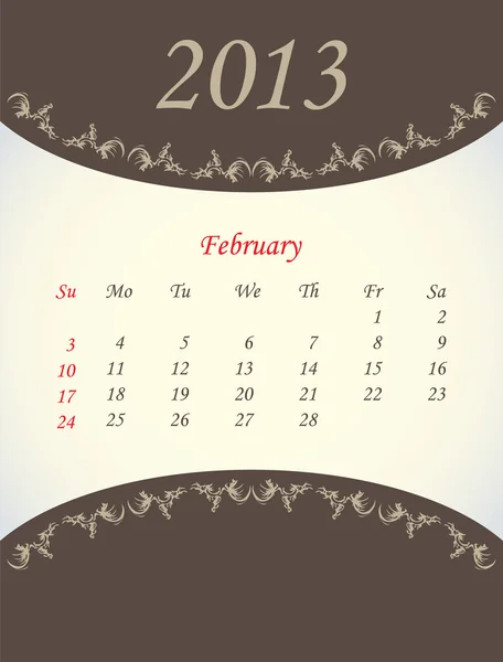 Calendario para 2013 - febrero — Vector de stock