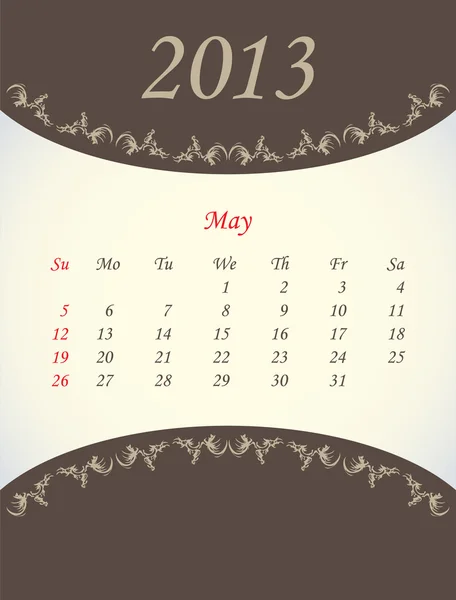 Calendário para 2013 - Maio — Vetor de Stock
