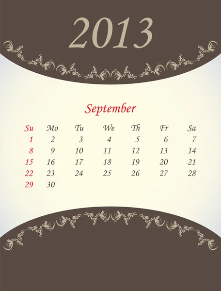 Calendario para 2013 - septiembre — Vector de stock