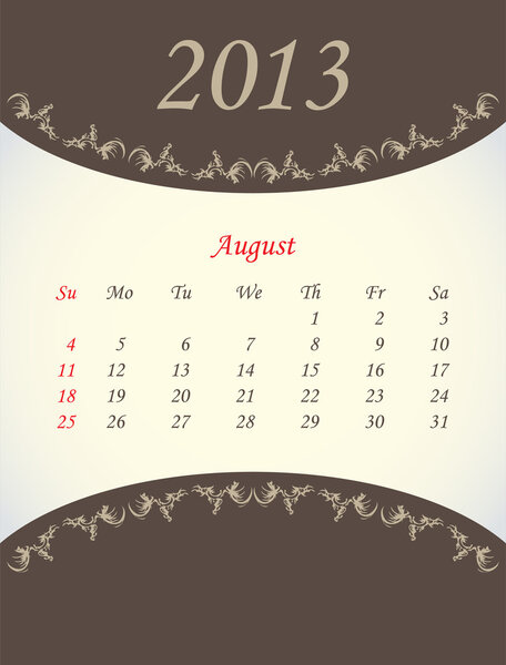 Calender for 2013 - august