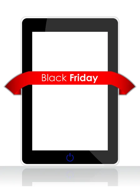 Realistic mobile phone with a special red black friday ribbon — Stock Vector