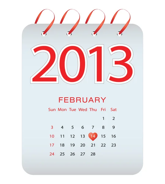 Calendario vectorial - febrero 2013 — Vector de stock