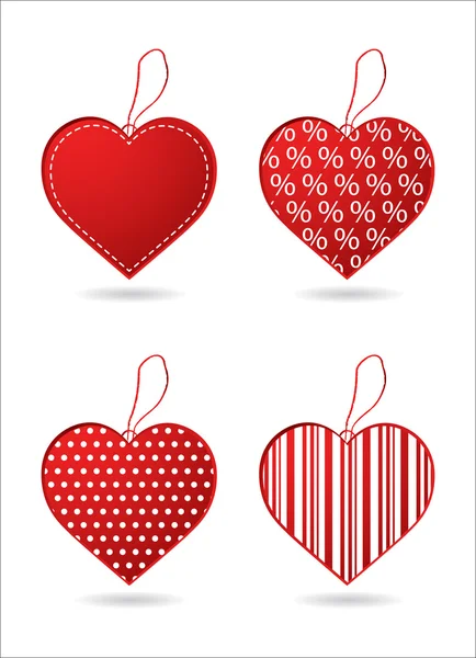 Conjunto de cuatro corazones rojos con diseño especial — Vector de stock