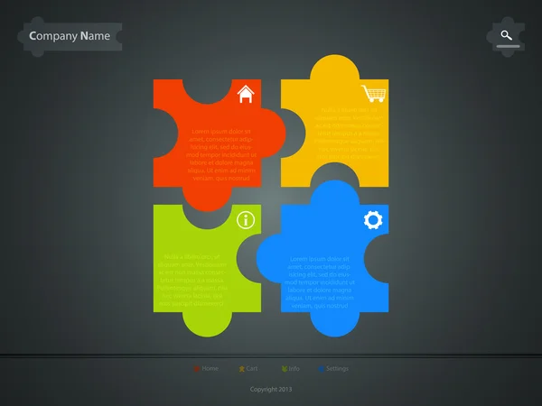 기업 웹 사이트 서식 파일, 크리에이 티브 퍼즐 디자인 — 스톡 벡터