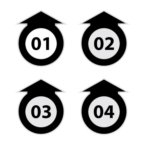 Arrow labels with numbers, black-white vector illustration — Stock Vector