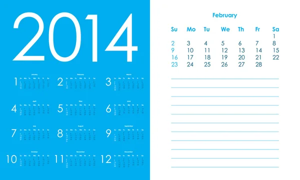 2014 Kalender, Vektor eps10 Abbildung — Stockvektor