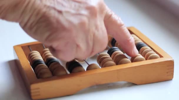 Elderly Womans Hand Counts Vintage Abacus — Stock Video