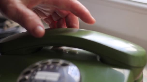 Elderly Womans Hand Picks Telephone Receiver Close — Stok video
