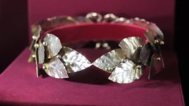 Beautiful jewel crown with ruby and diamond stones on velvet with color and blur effects/Jewelry crown/decoration item