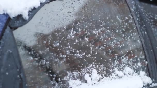 Mrożone Szkło Samochodowe Samochód Szkło Lód Śnieg Mróz Śniegu — Wideo stockowe