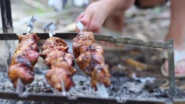 Preparation Skewers Meat Skewers — 비디오