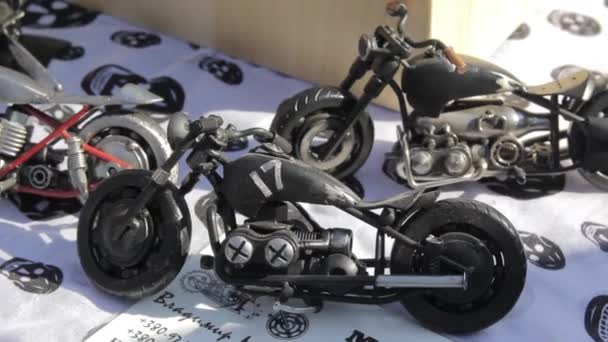 Toy Metal Bike Outdoors Closeup — Stock Video