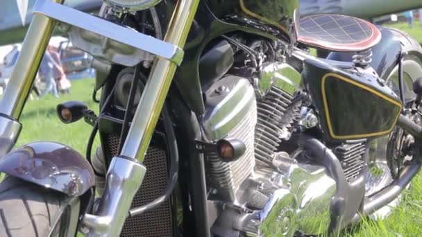Vista Perto Motor Motocicleta Tubo Escape — Vídeo de Stock